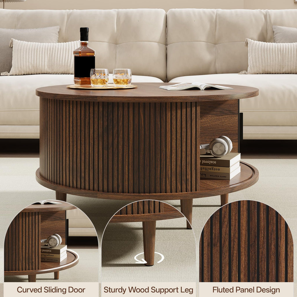 Round Coffee Table with Storage, 31.5", Walnut U379096
