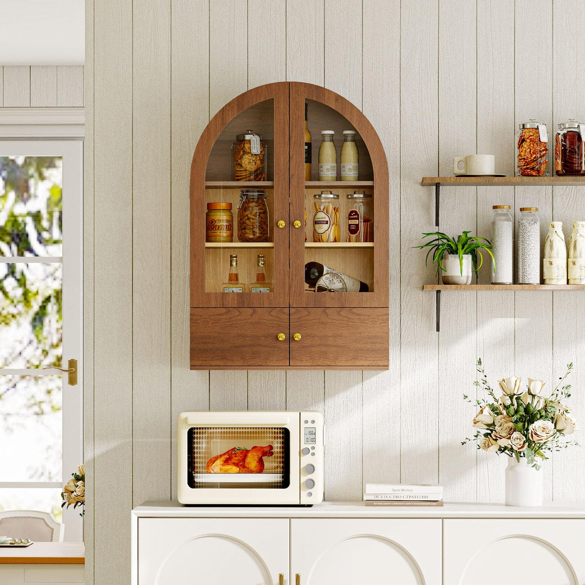 Arched Wall Cabinet with Glass Doors and Adjustable Shelves F22870