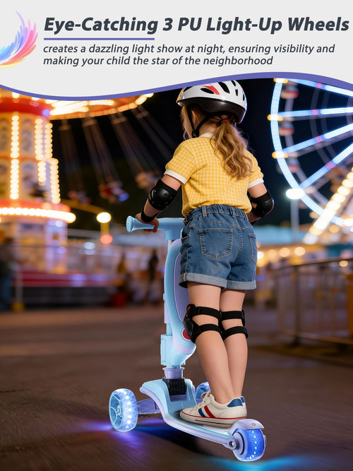 2-in-1 Folding Kick Scooter with Removable Seat and 3 PU Light-Up Wheels N9569