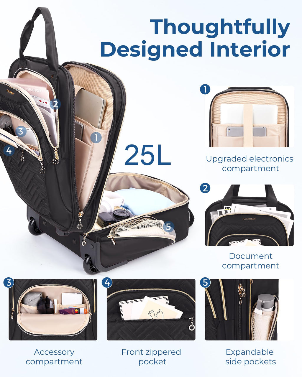 16" Softside Underseat Carry On Luggage with Wheels, Black D15911
