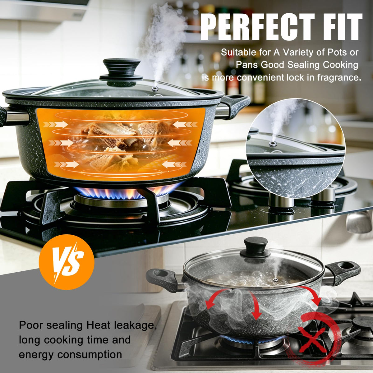 Universal Pan Lid with Heat Resistant Silicone Rim and Tempered Glass, Fits 8" to 12" Cookware V8881