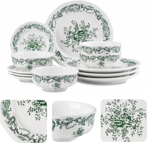 12-Piece Scalloped Edge Ceramic Dinnerware Set P7951