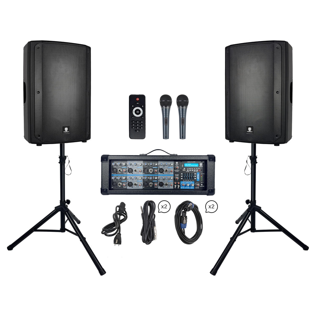 3000W Bluetooth PA Speaker System with 8-Channel Powered Mixer P3758