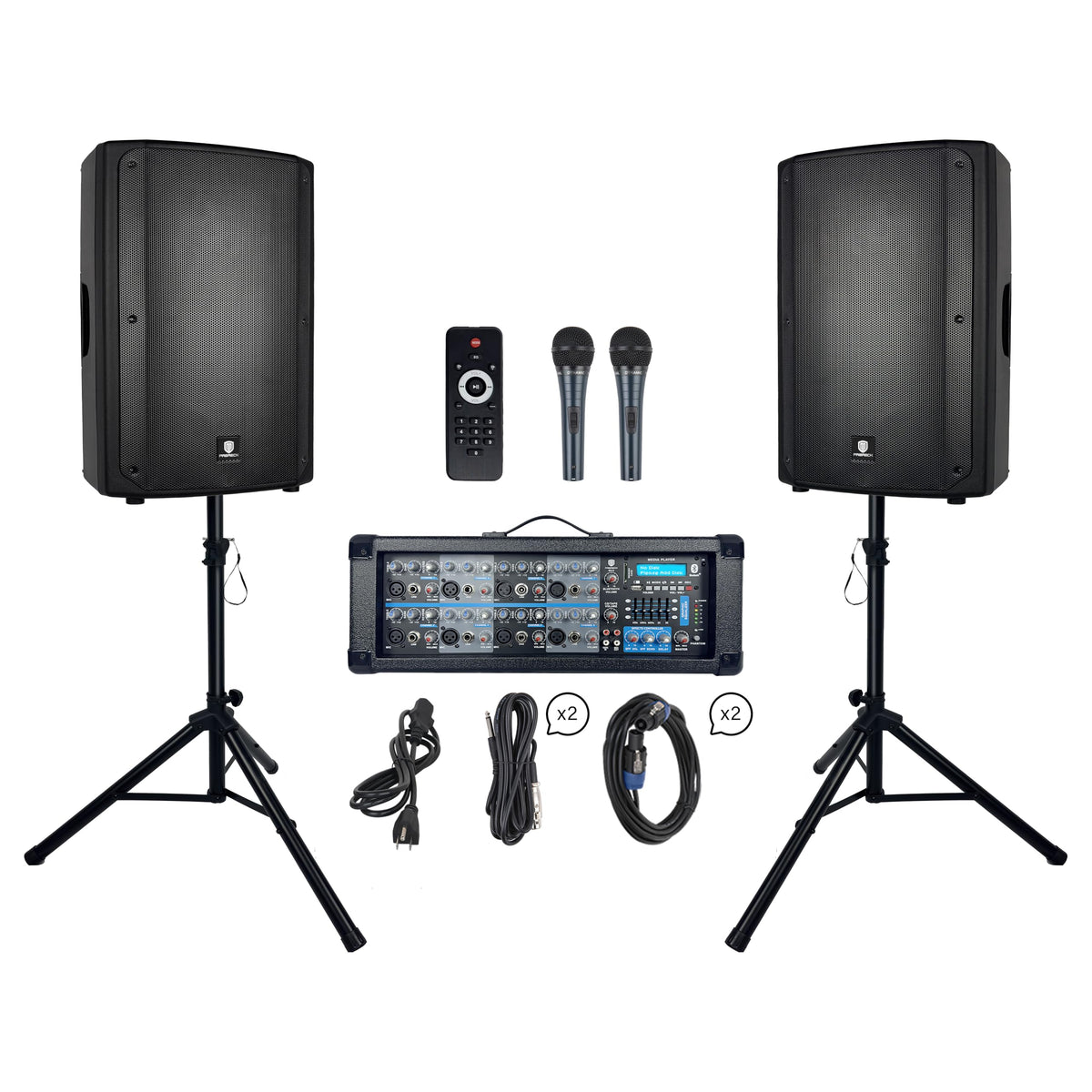 3000W Bluetooth PA Speaker System with 8-Channel Powered Mixer P3758