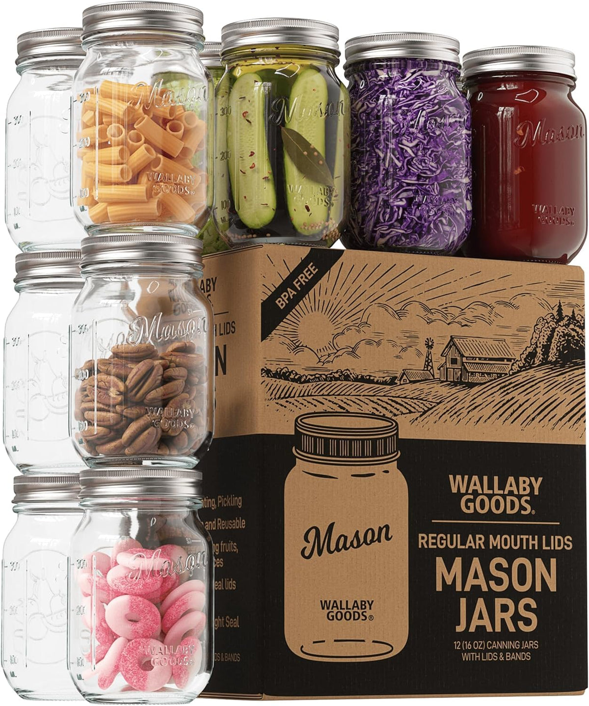 16oz Clear Glass Mason Jars with Lids 12-Pack Z377