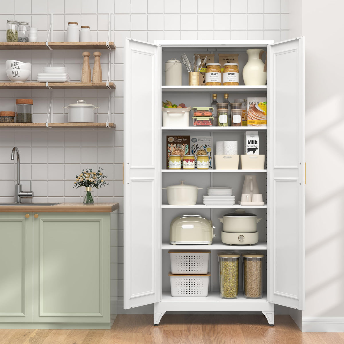 75" Metal Kitchen Pantry Cabinet with Doors B46041
