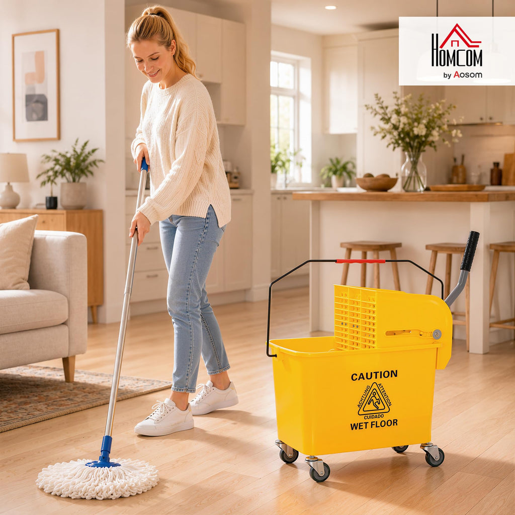 Yellow 21 Quart Mop Bucket with Wheels S31543