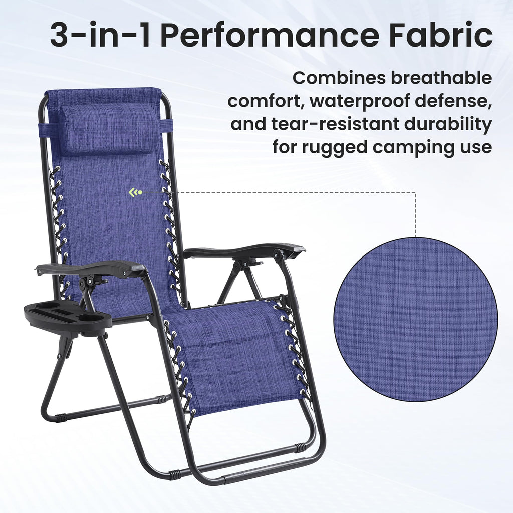 2 Pack Blue 7-Position Adjustable Zero Gravity Chairs with Tray Y516957
