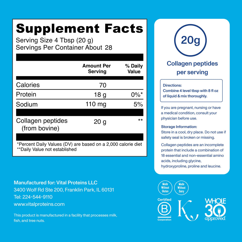 Grass Fed Collagen Peptides Powder, Unflavored, 20oz U8339