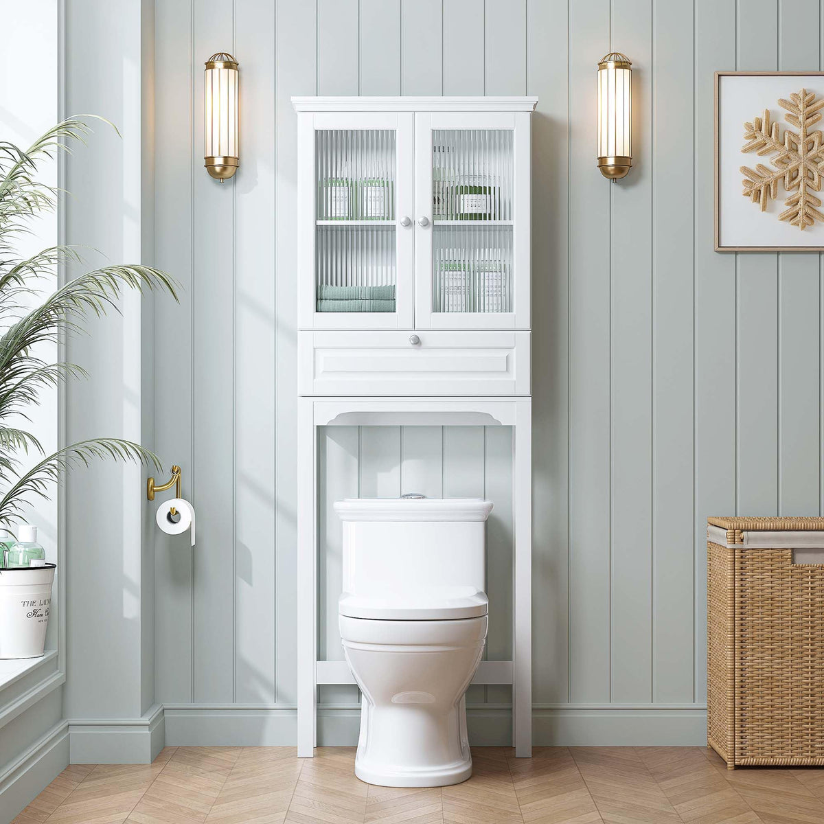Over the Toilet Storage Cabinet with Glass Doors, White E272580
