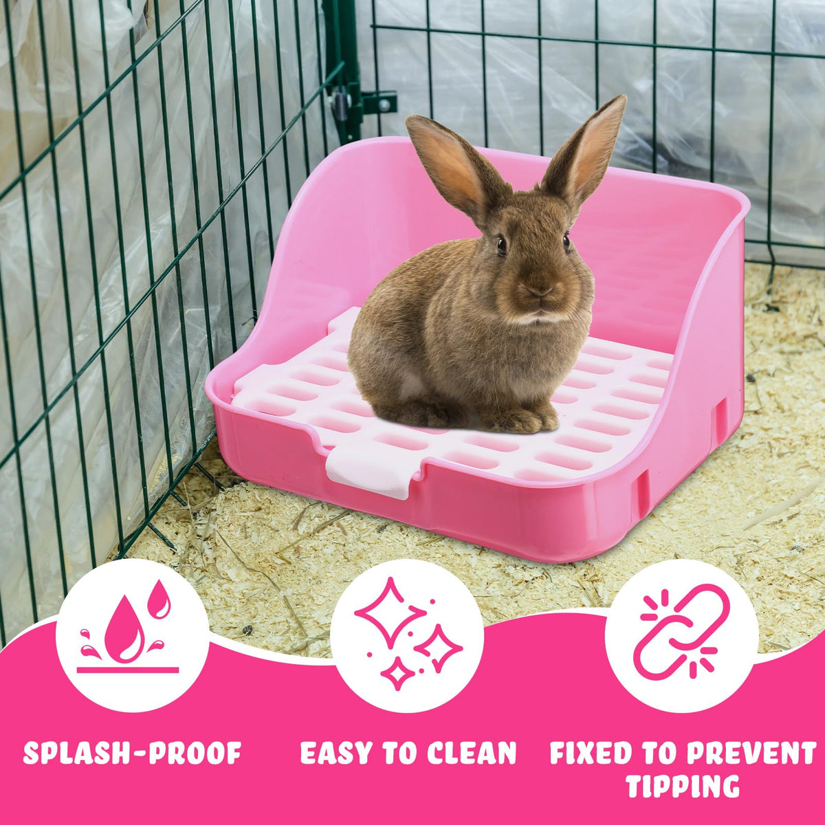 15 Pcs Rabbit Starter Kit Litter Box Grooming Kit Toys Bowl Blankets Cleaning Set Pink B556