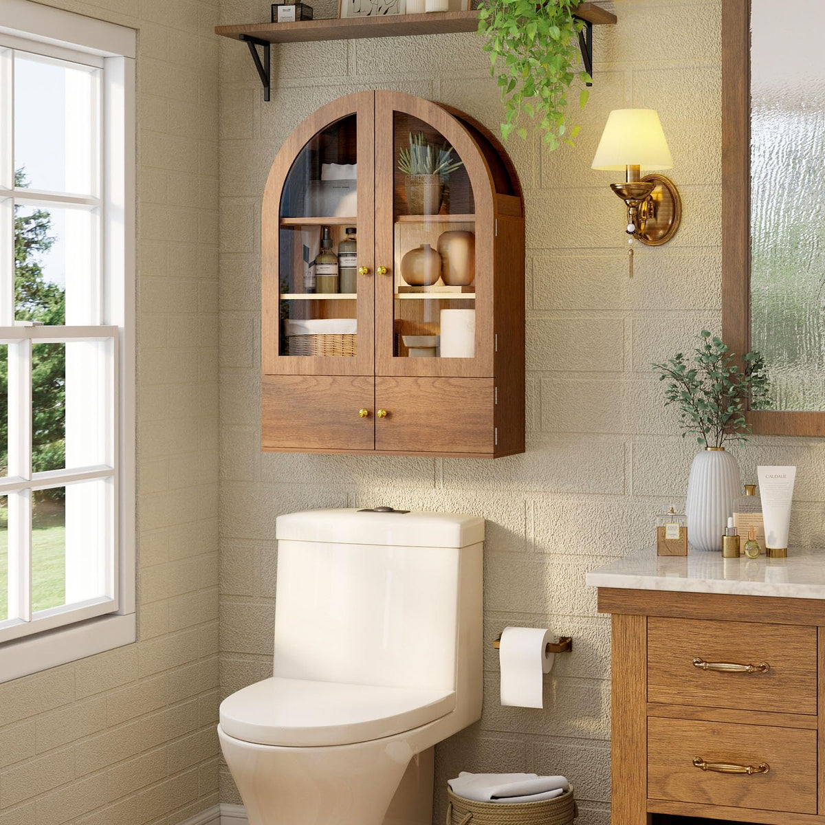 Arched Wall Cabinet with Glass Doors and Adjustable Shelves F22870