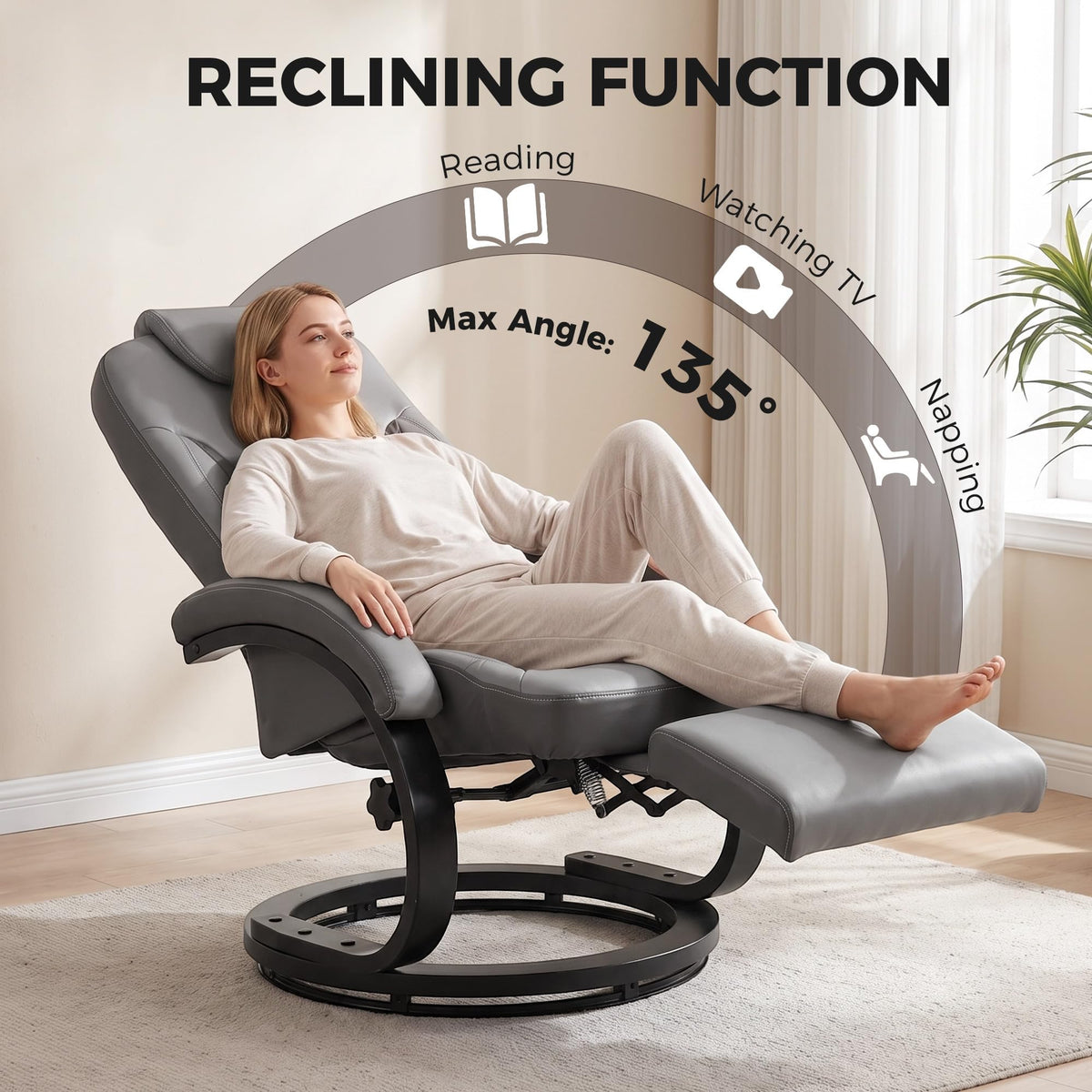 Gray Manual Recliner Chair with Footrest H226089