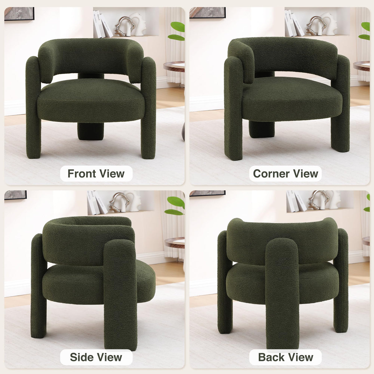 Sherpa Barrel Accent Chairs Set of 2 Olive Green N17402