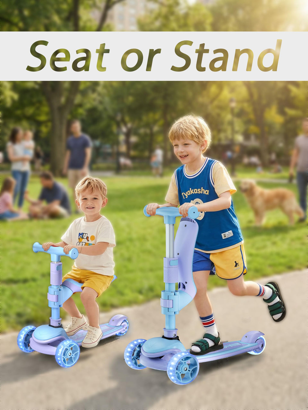 2-in-1 Folding Kick Scooter with Removable Seat and 3 PU Light-Up Wheels N9569