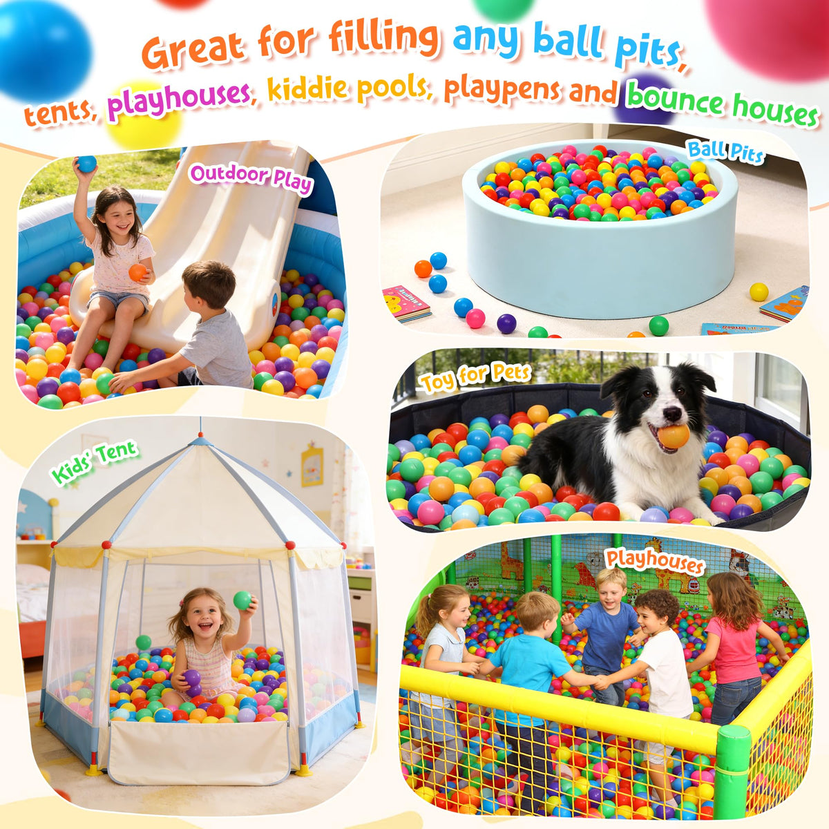 Crush Proof Plastic Ball Pit Balls with Storage Bag K5068