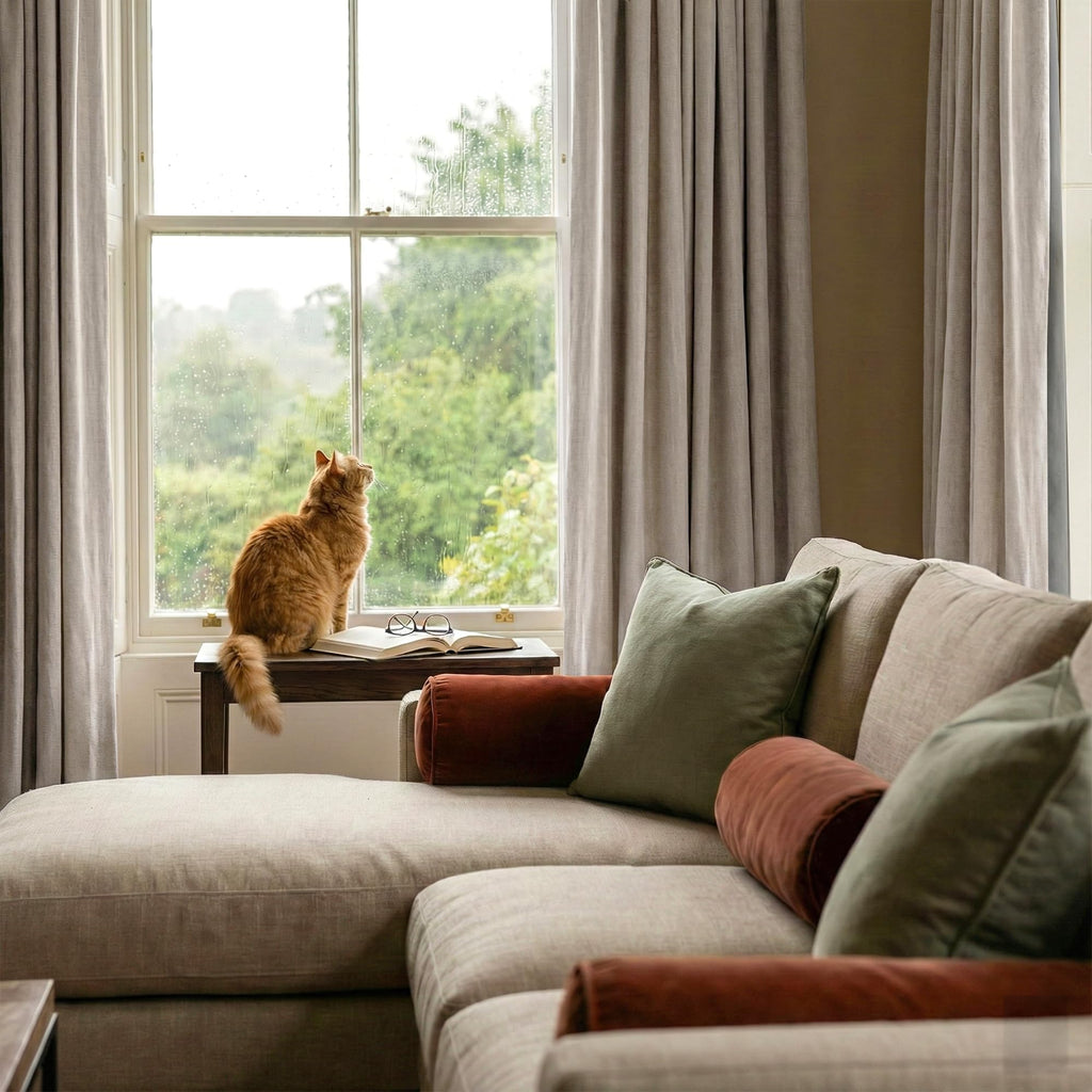 Natural Beige 100% Blackout Linen Curtains 96 Inch D392161