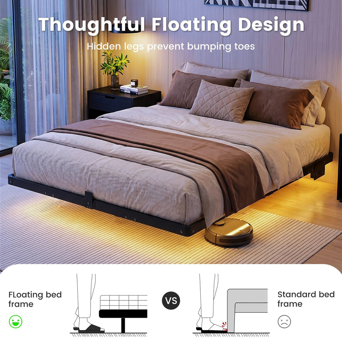 Full Floating Bed Frame with LED Lights G824