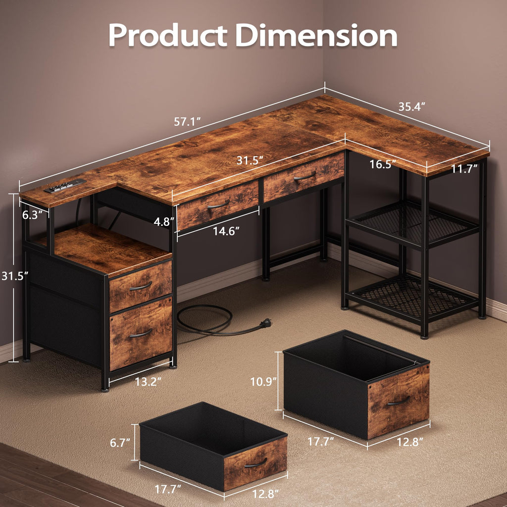 57" L Shaped Computer Desk with Power Outlet S94887