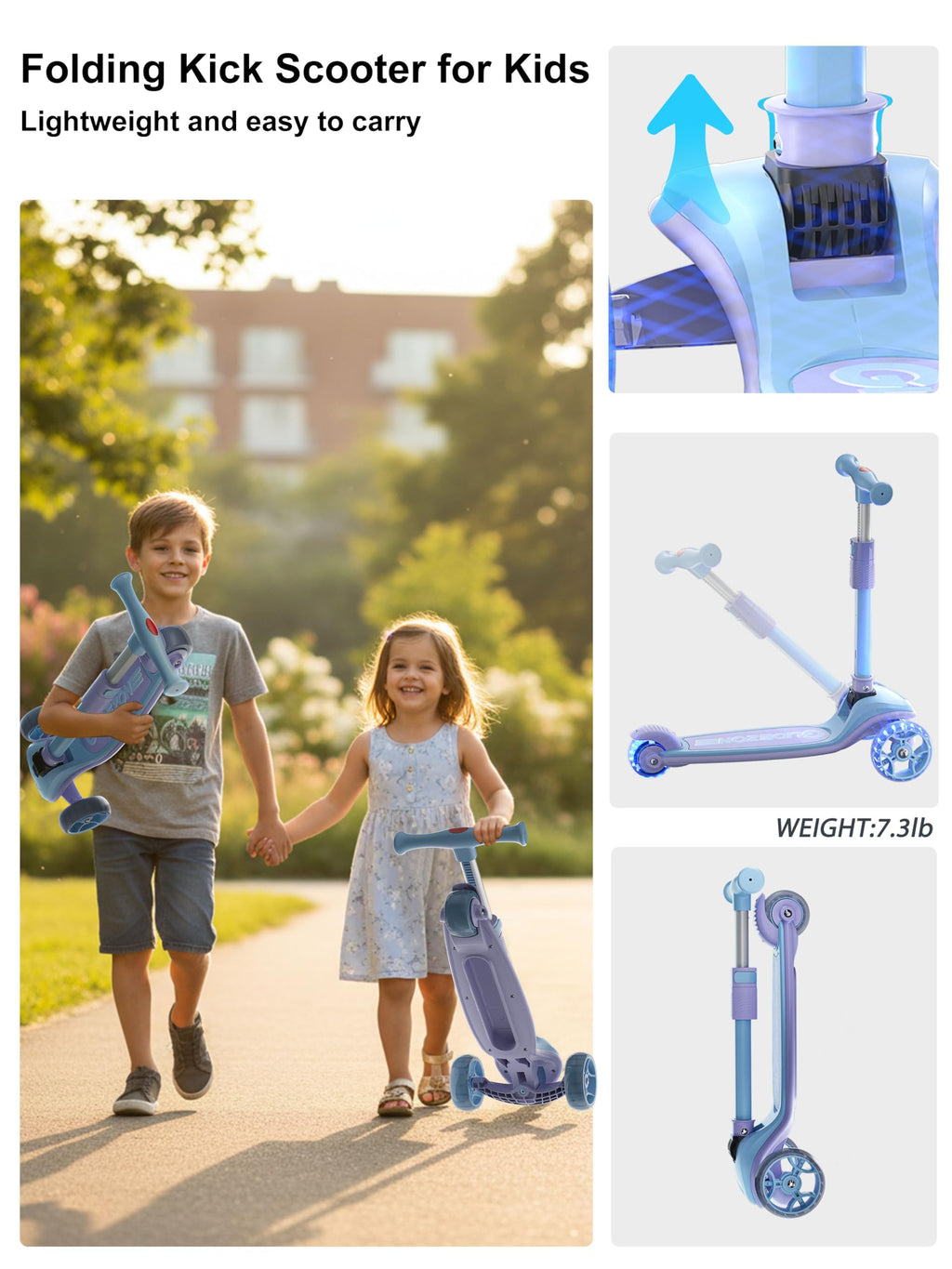 2-in-1 Folding Kick Scooter with Removable Seat and 3 PU Light-Up Wheels N9569