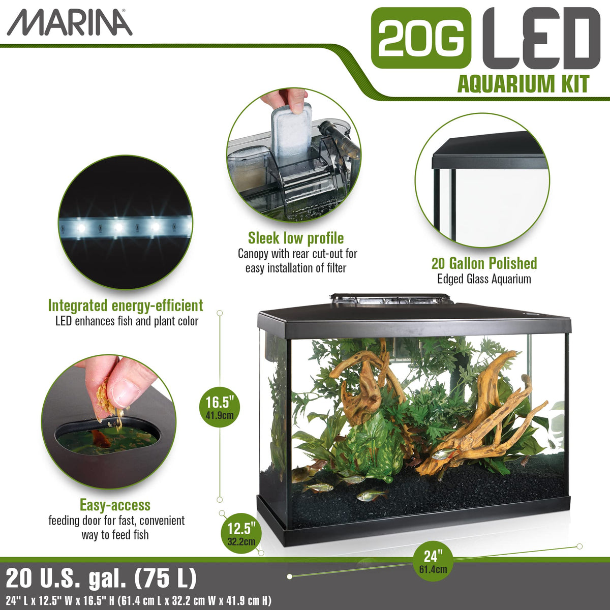 20 Gallon LED Aquarium Kit with Filter O606