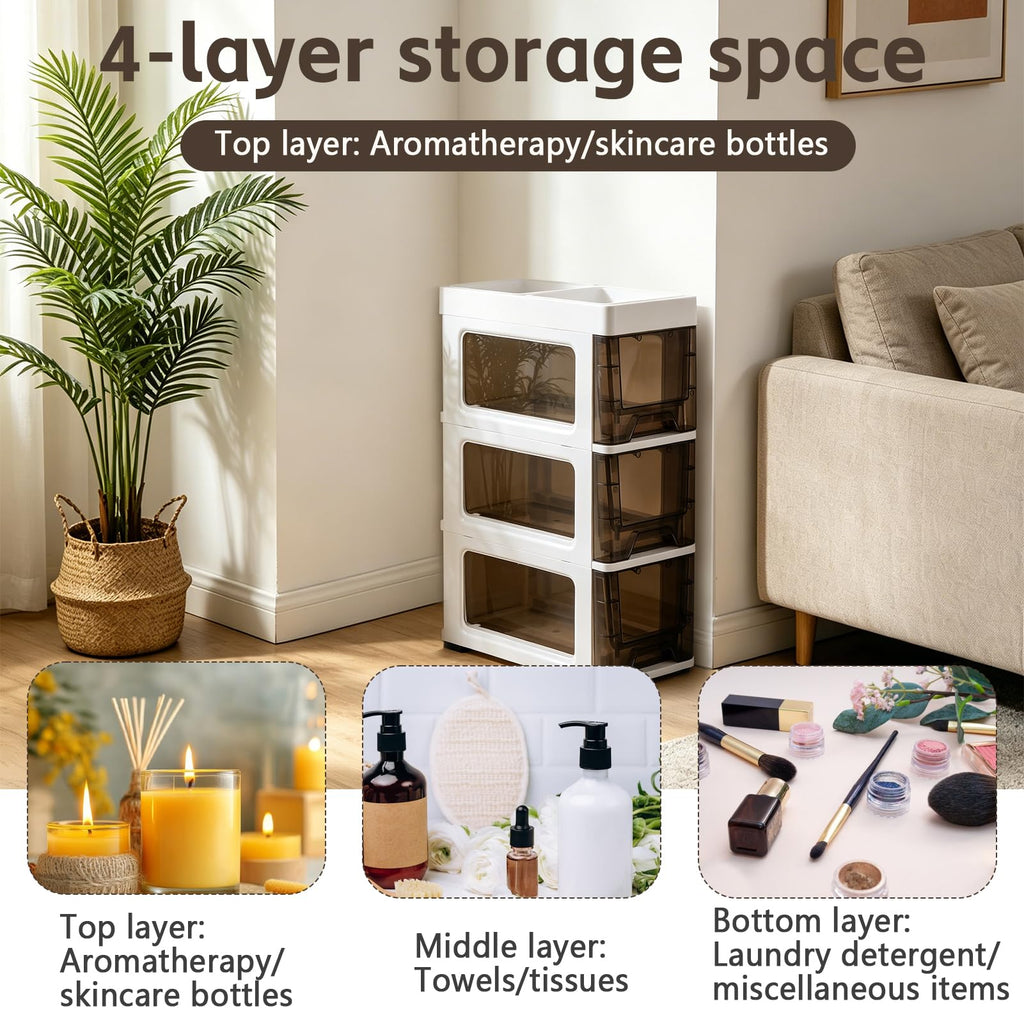 3 Drawer Narrow Plastic Storage Cart with Wheels M102