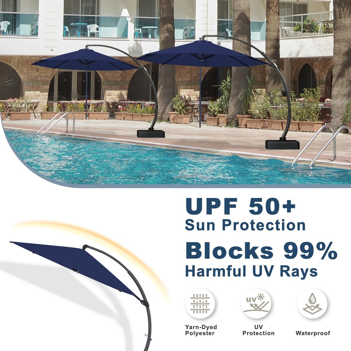 11FT Navy Blue Aluminum Cantilever Umbrella with Base F16572