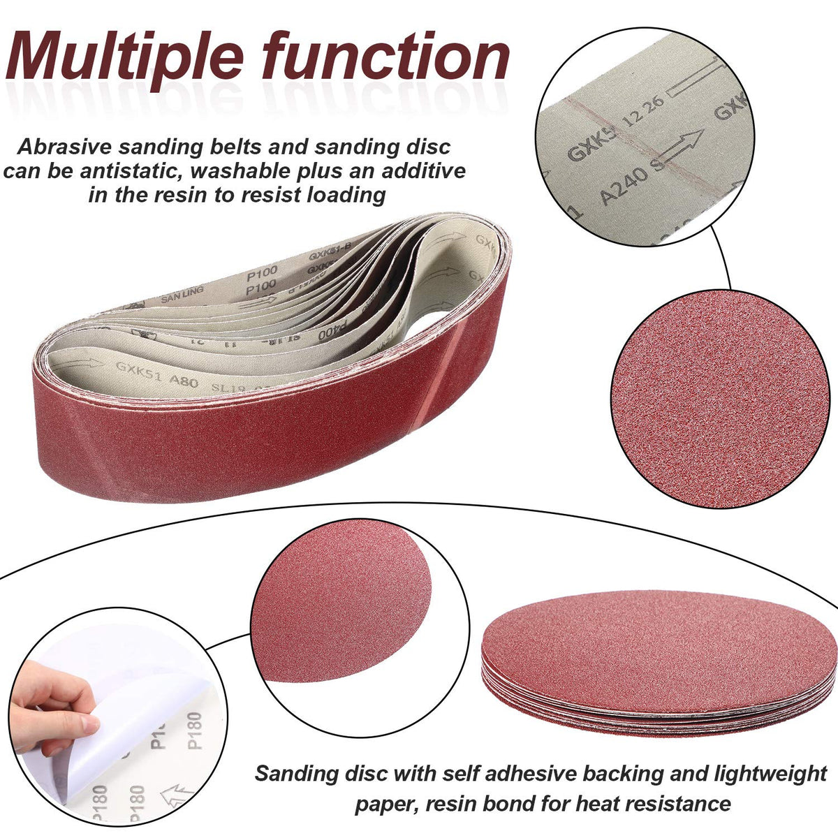 22 Pieces 4 x 36 In Sanding Belts and 6 In Self-Adhesive Discs Set M938