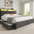 Queen Size Upholstered Bed Frame with 4 Drawers and Storage Headboard Y830892
