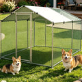 Large Outdoor Dog Kennel Heavy Duty Metal Dog Run with Weatherproof Cover Q4371
