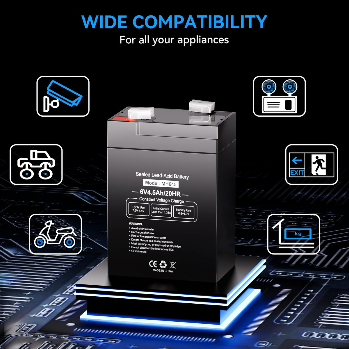 6V 4.5Ah Rechargeable SLA AGM Battery, 6 Pack D633628