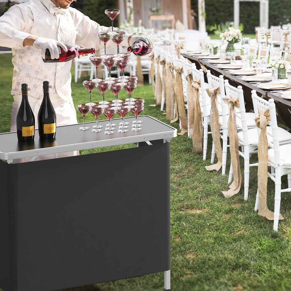 Portable 2-Tier Mobile Bar Table with Black Skirt R106