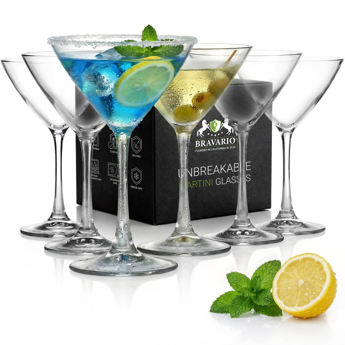 Unbreakable Plastic Martini Glasses, 8 oz Set of 6 A3902