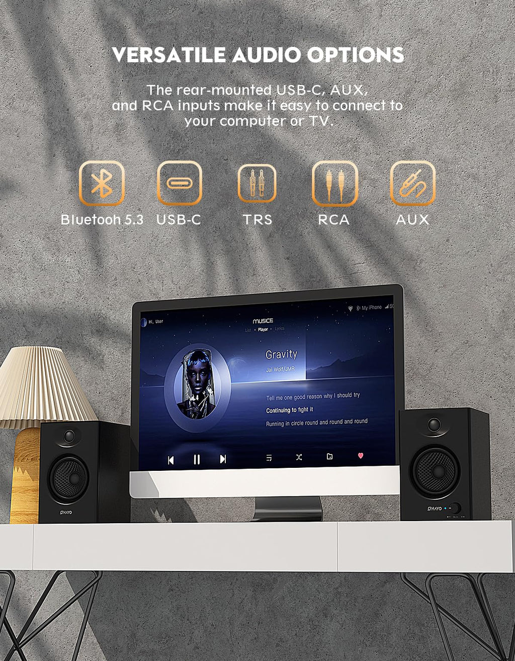 60W Bluetooth 5.3 Stereo 2.0 Computer Speakers 1 Pair Black N754