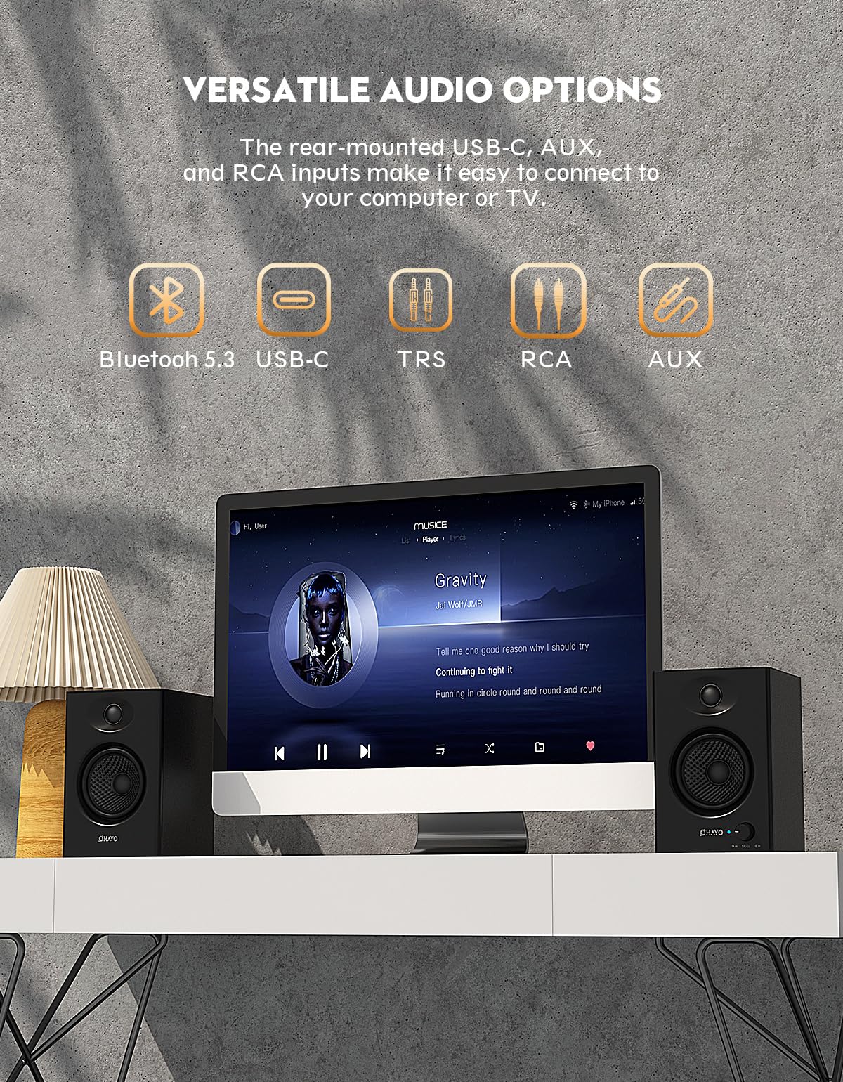 60W Bluetooth 5.3 Stereo 2.0 Computer Speakers 1 Pair Black N754