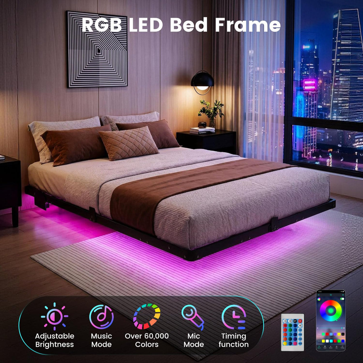 Full Floating Bed Frame with LED Lights G824