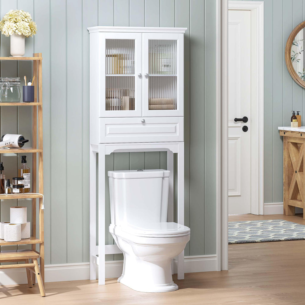Over the Toilet Storage Cabinet with Glass Doors, White E272580
