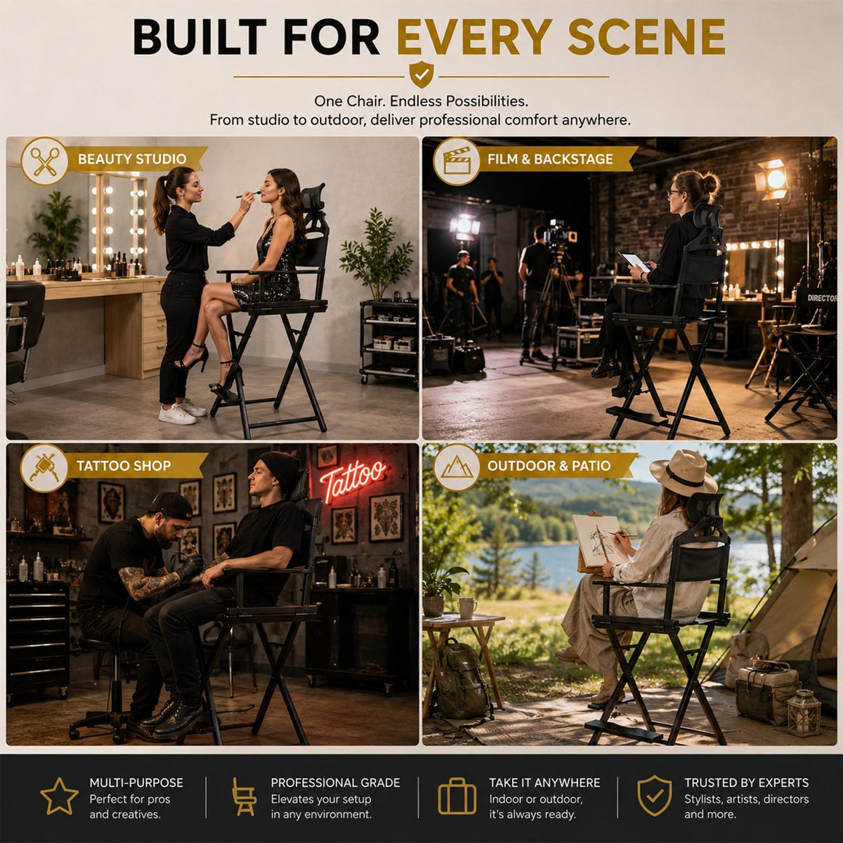 Tall Foldable Directors Chair with Adjustable Head Rest Z4985