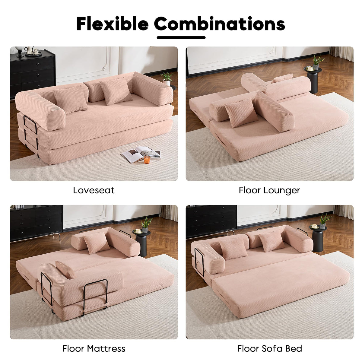 Pink Convertible Floor Sofa Bed T5354