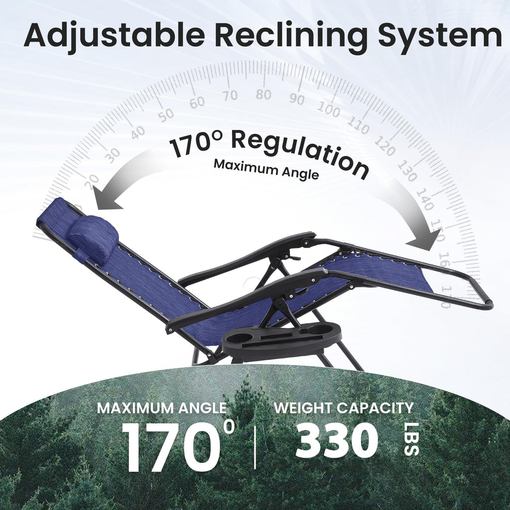 2 Pack Blue 7-Position Adjustable Zero Gravity Chairs with Tray Y516957