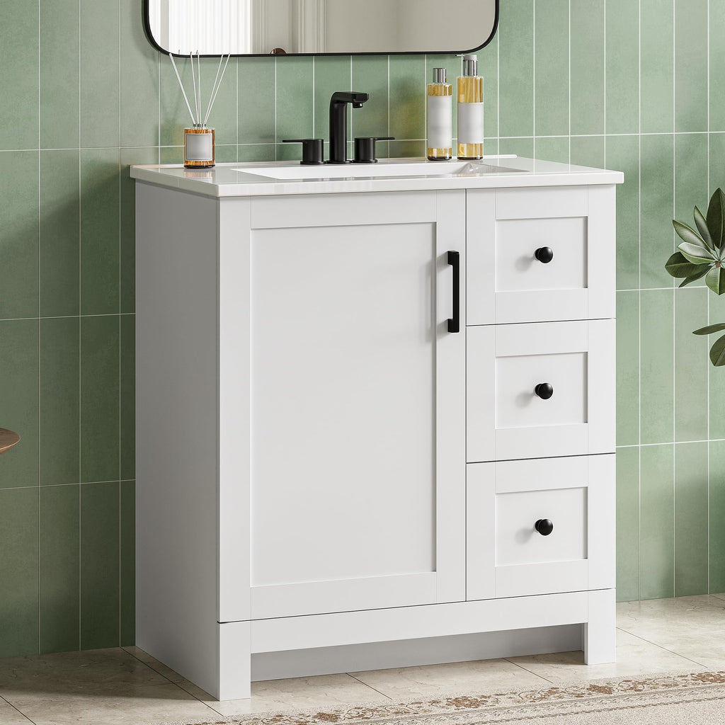 30" White Bathroom Vanity with Sink D3336