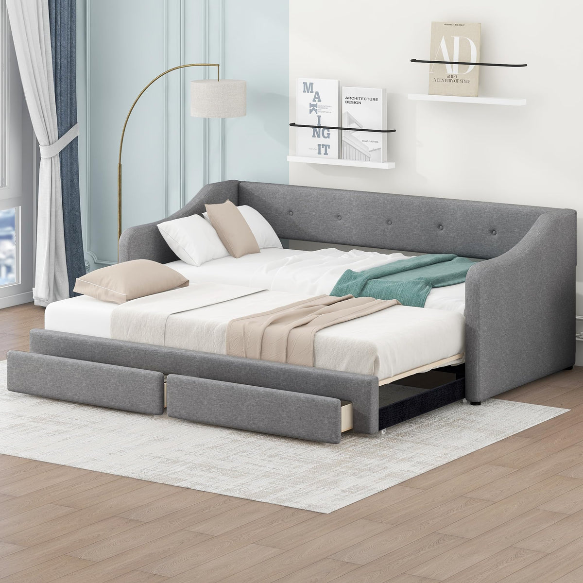 Upholstered Twin XL to King Size Daybed with Pop Up Trundle Z881