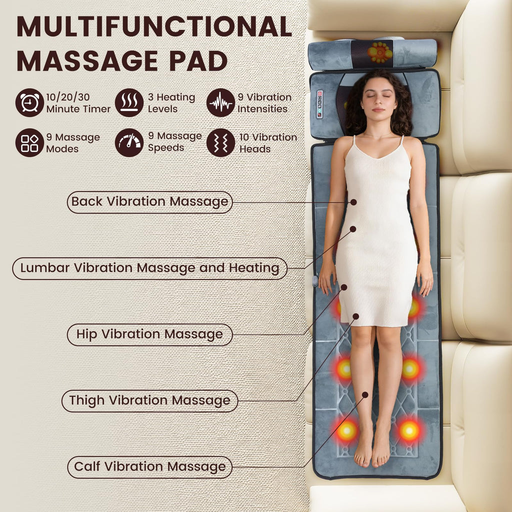 Full Body Massage Cushion with Heat, 10 Vibration Heads, 9 Speeds O725693
