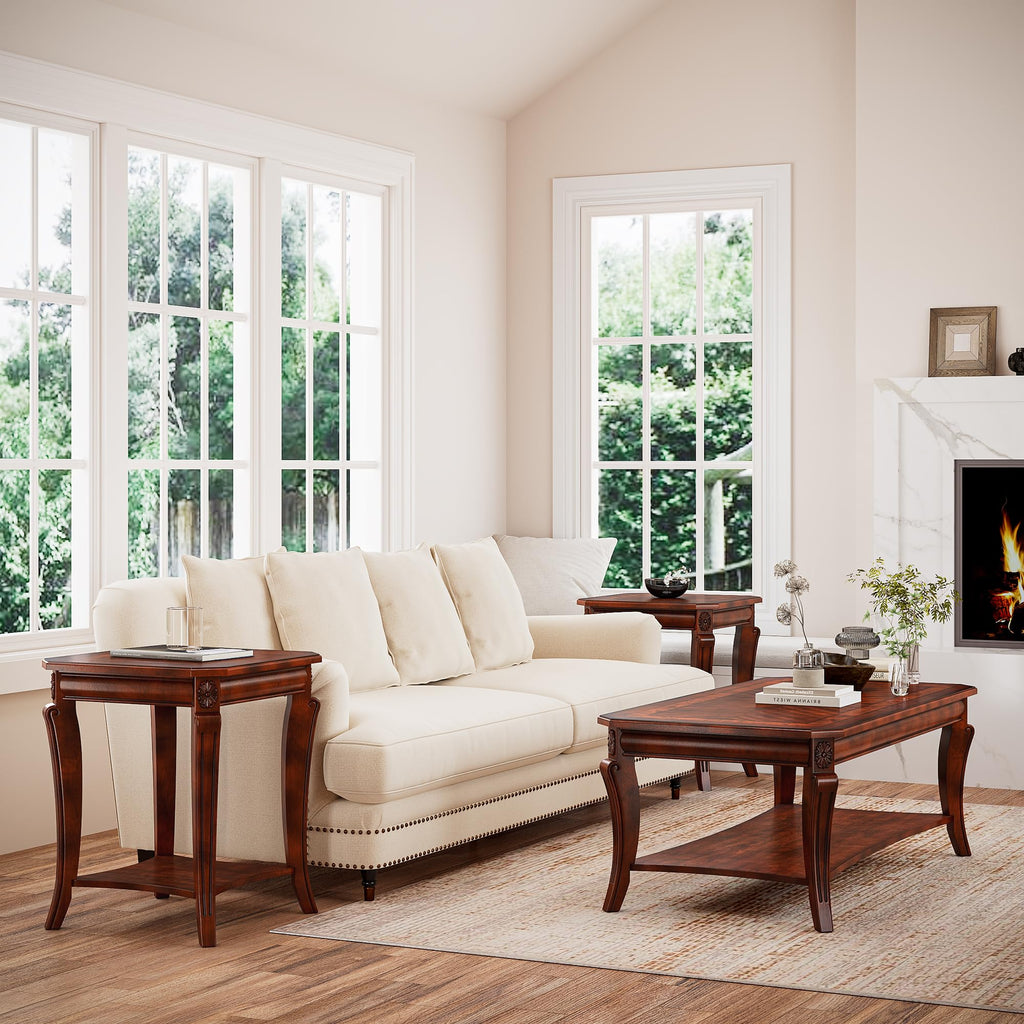 Set of 3 Solid Wood Coffee Table U120849