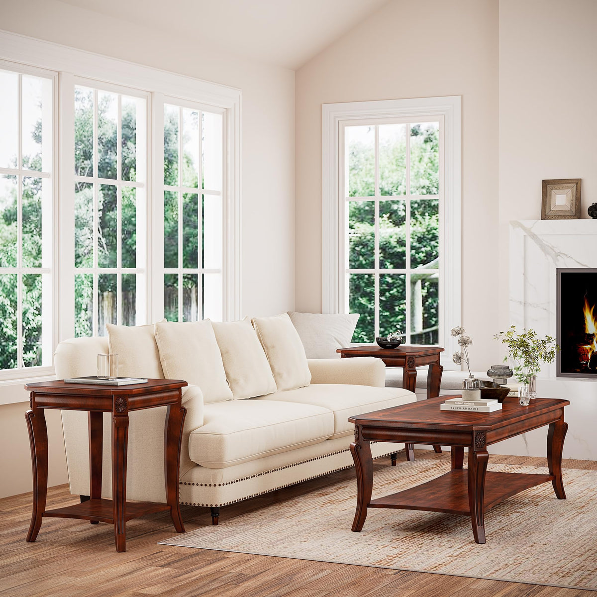 Set of 3 Solid Wood Coffee Table U120849