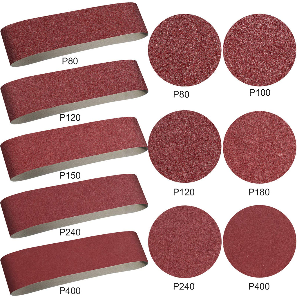 22 Pieces 4 x 36 In Sanding Belts and 6 In Self-Adhesive Discs Set M938