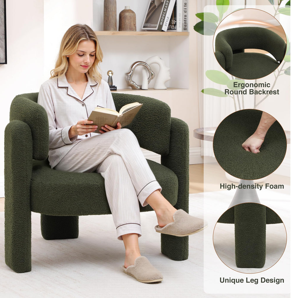 Sherpa Barrel Accent Chairs Set of 2 Olive Green N17402