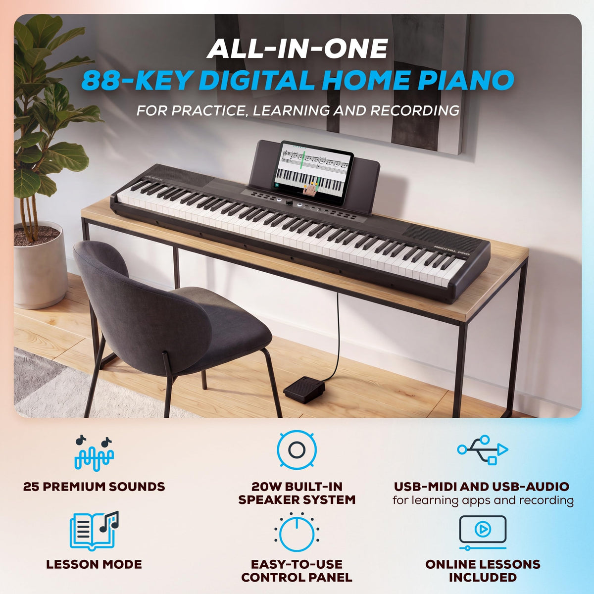 88-Key Weighted Digital Piano with Hammer Action W65508