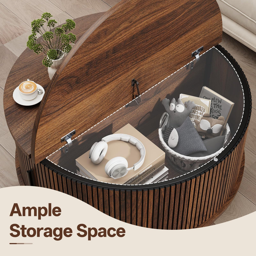 Round Coffee Table with Storage, 31.5", Walnut U379096