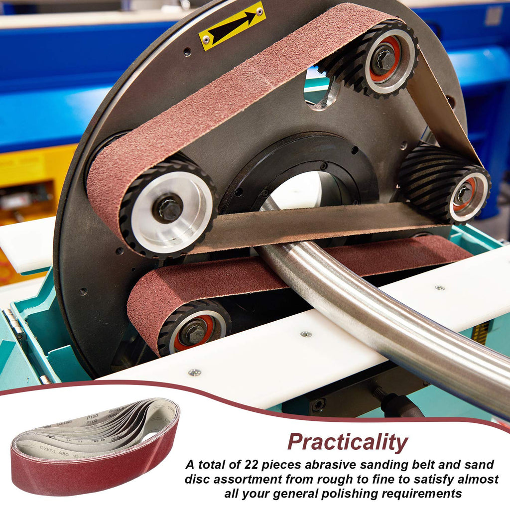 22 Pieces 4 x 36 In Sanding Belts and 6 In Self-Adhesive Discs Set M938